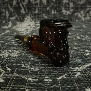 Vintage Avon Smoker Pipe Man Face After Shave Bottle Amber Glass‎ Collectible